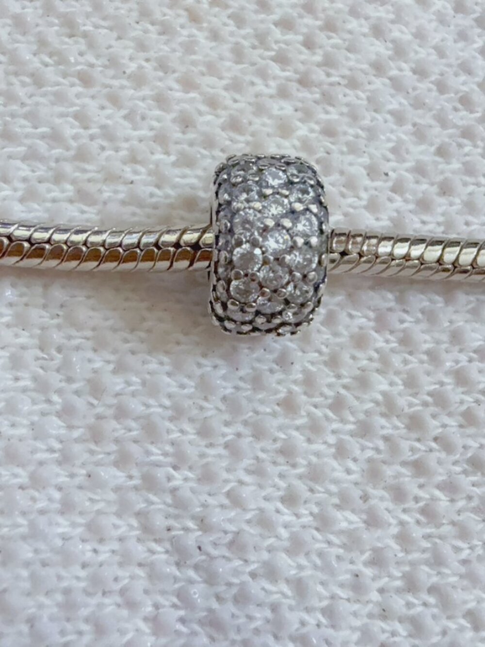 Moments Sparkling Pave Trip-Row Silver Charm For Pandora Bracelet